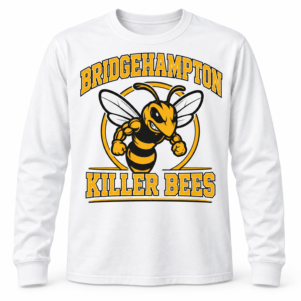 Bridgehampton Killer Bees Collegiate Long Sleeve Tee in White, front view