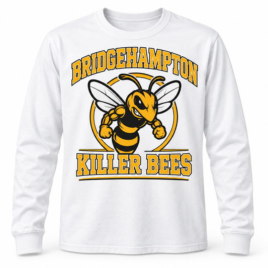 Bridgehampton Killer Bees Collegiate Long Sleeve Tee in White, front view