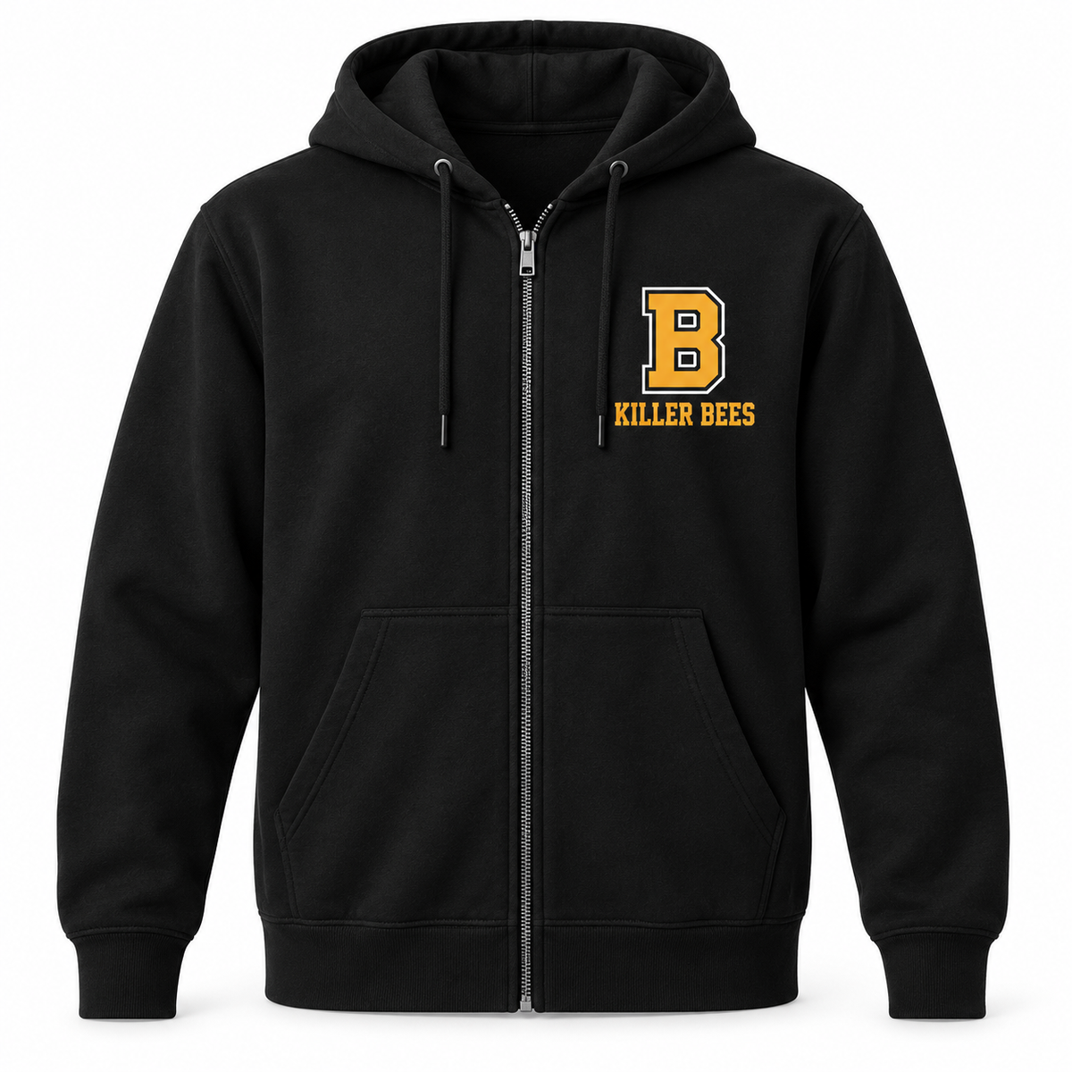 Bridgehampton Killer Bees Monogram Zip Hoodie in Black, front view