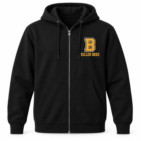 Bridgehampton Killer Bees Monogram Zip Hoodie in Black, front view