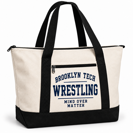 Brooklyn Tech Wrestling Canvas Double-Zip Tote | Natural / Black preliminary decoration mockup