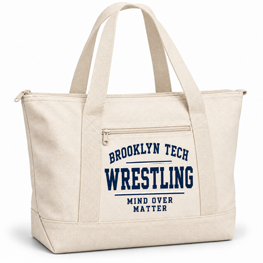 Brooklyn Tech Wrestling Canvas Double-Zip Tote | Natural / Natural preliminary decoration mockup