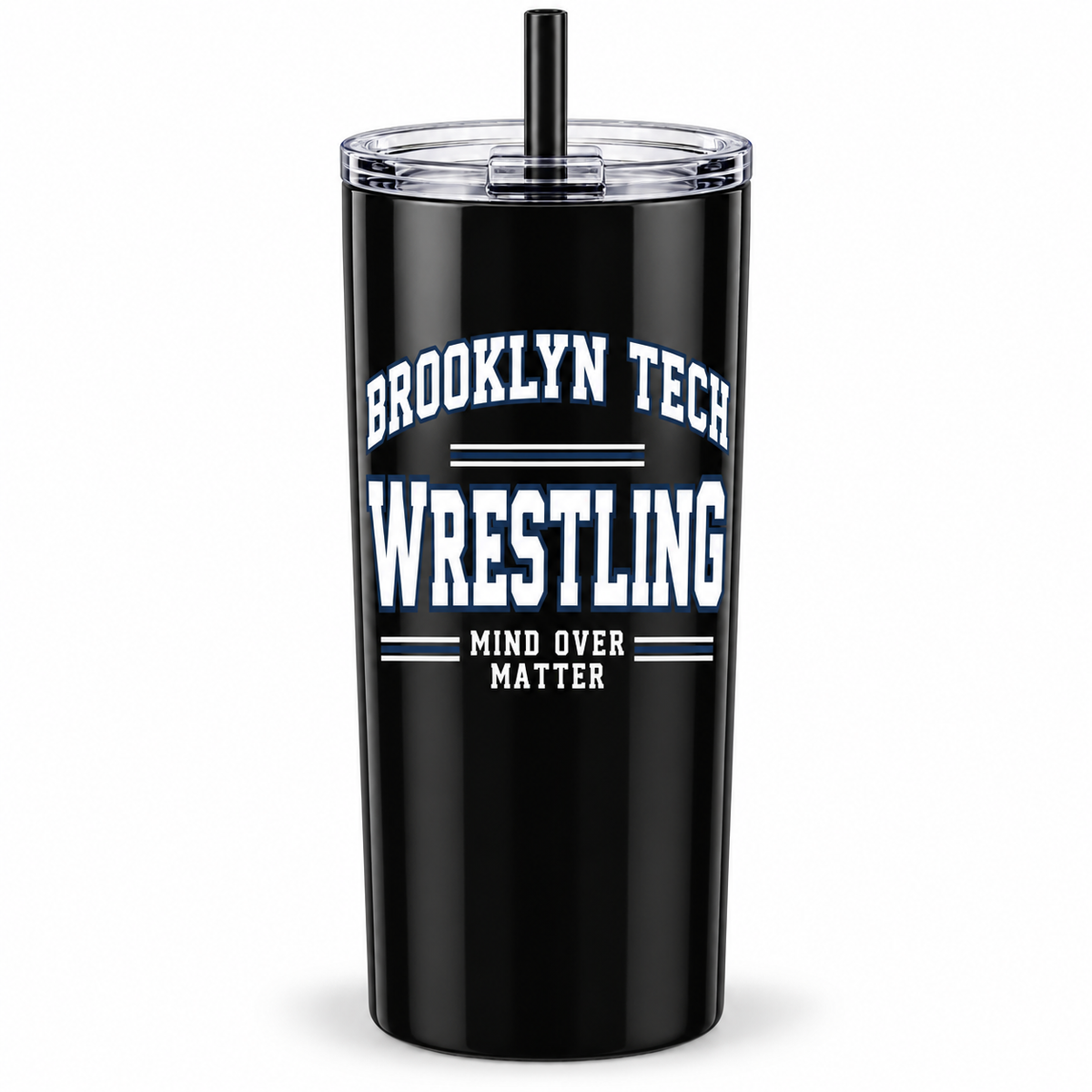 Brooklyn Tech Wrestling Mind Over Matter 20 oz Tumbler | Black preliminary decoration mockup