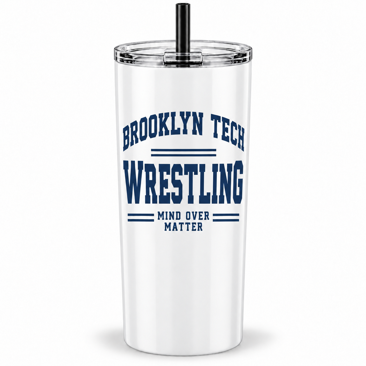 Brooklyn Tech Wrestling Mind Over Matter 20 oz Tumbler | White preliminary decoration mockup