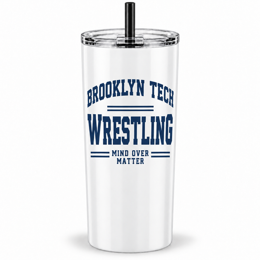Brooklyn Tech Wrestling Mind Over Matter 20 oz Tumbler | White preliminary decoration mockup