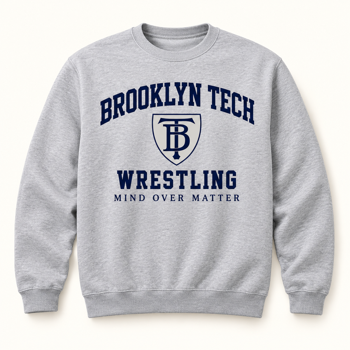 Brooklyn Tech Wrestling Mind Over Matter Crewneck | Heather Gray digital mockup