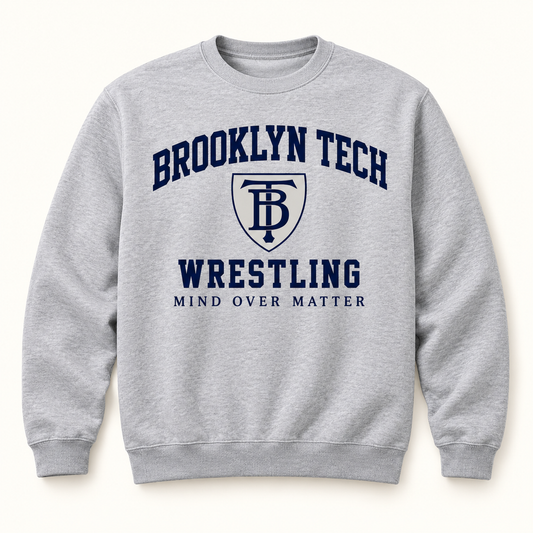 Brooklyn Tech Wrestling Mind Over Matter Crewneck | Heather Gray digital mockup