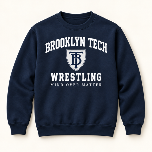 Brooklyn Tech Wrestling Mind Over Matter Crewneck | Navy digital mockup