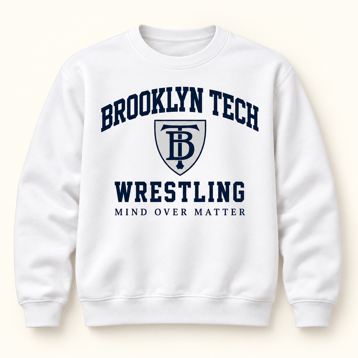 Brooklyn Tech Wrestling Mind Over Matter Crewneck | White digital mockup