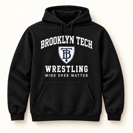 Brooklyn Tech Wrestling Mind Over Matter Hoodie | Black digital mockup