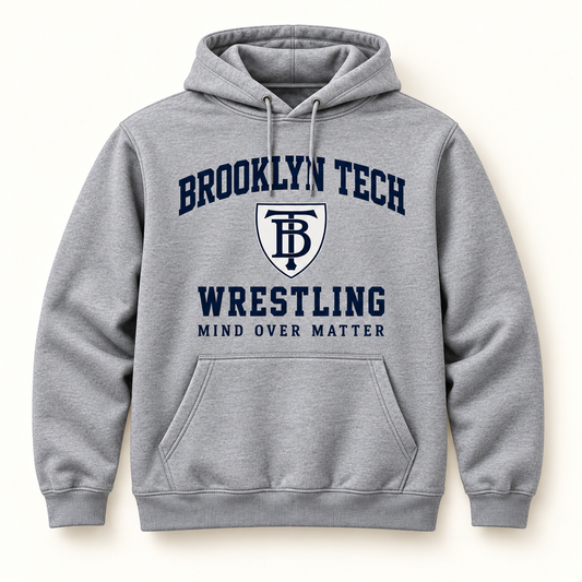 Brooklyn Tech Wrestling Mind Over Matter Hoodie | Heather Gray digital mockup