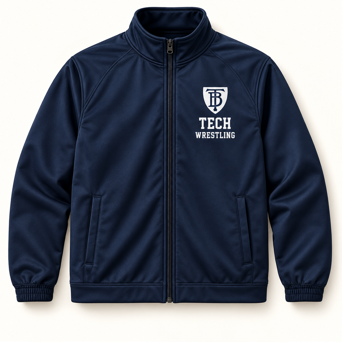 Brooklyn Tech Wrestling Mind Over Matter Full-Zip Warmup | Navy preliminary front-view mockup
