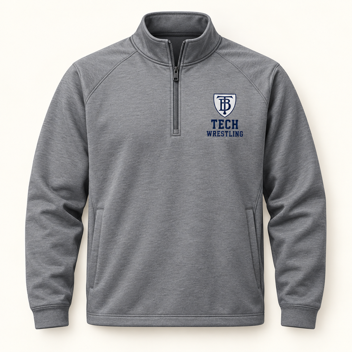 Brooklyn Tech Wrestling Crest Quarter-Zip | Gray digital mockup