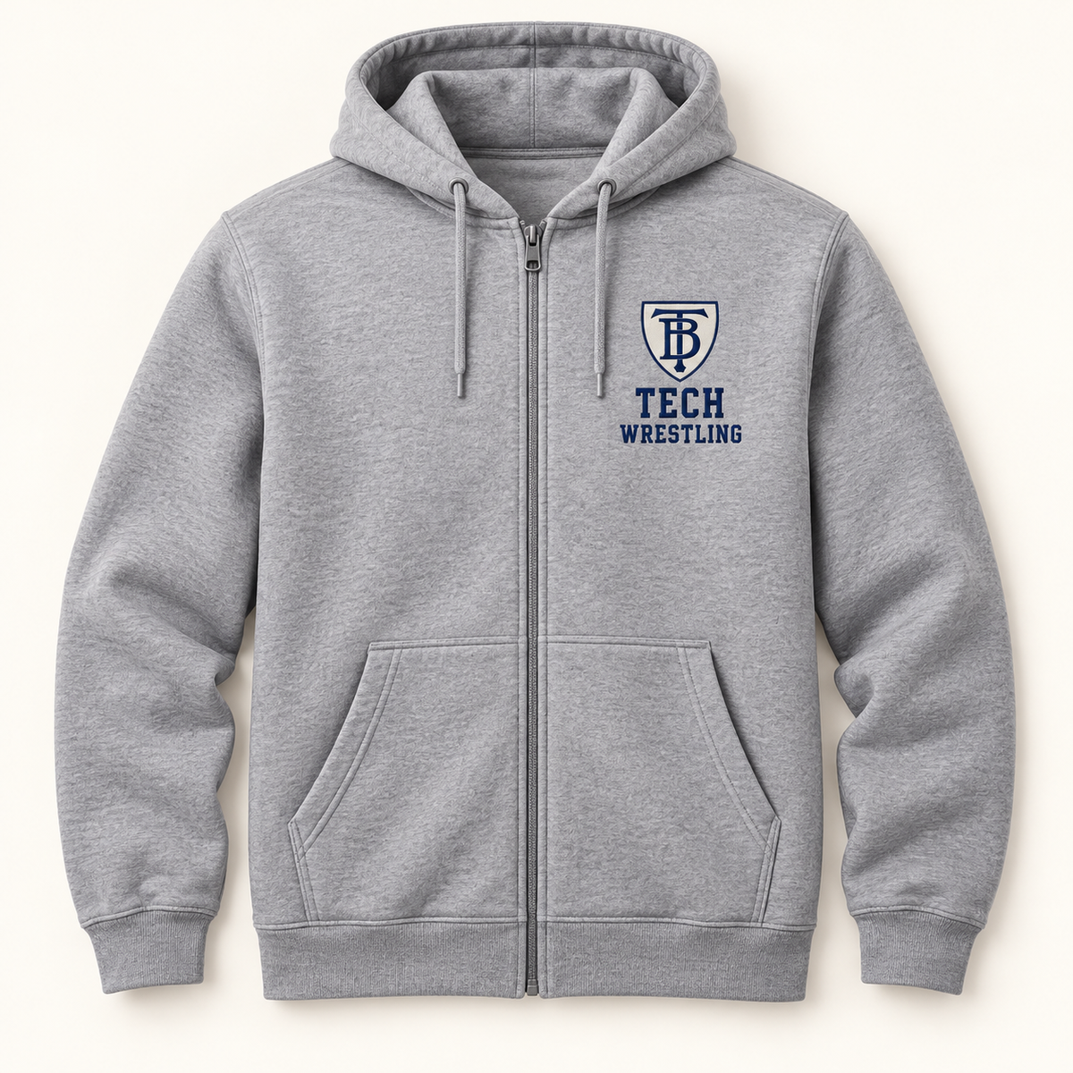 Brooklyn Tech Wrestling Crest Full-Zip Hoodie | Heather Gray digital mockup