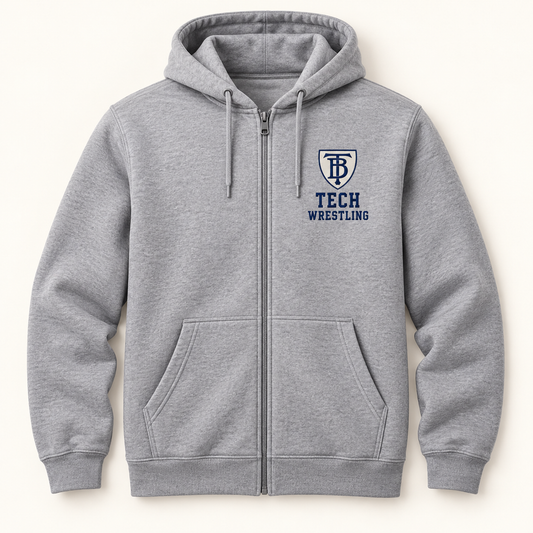 Brooklyn Tech Wrestling Crest Full-Zip Hoodie | Heather Gray digital mockup