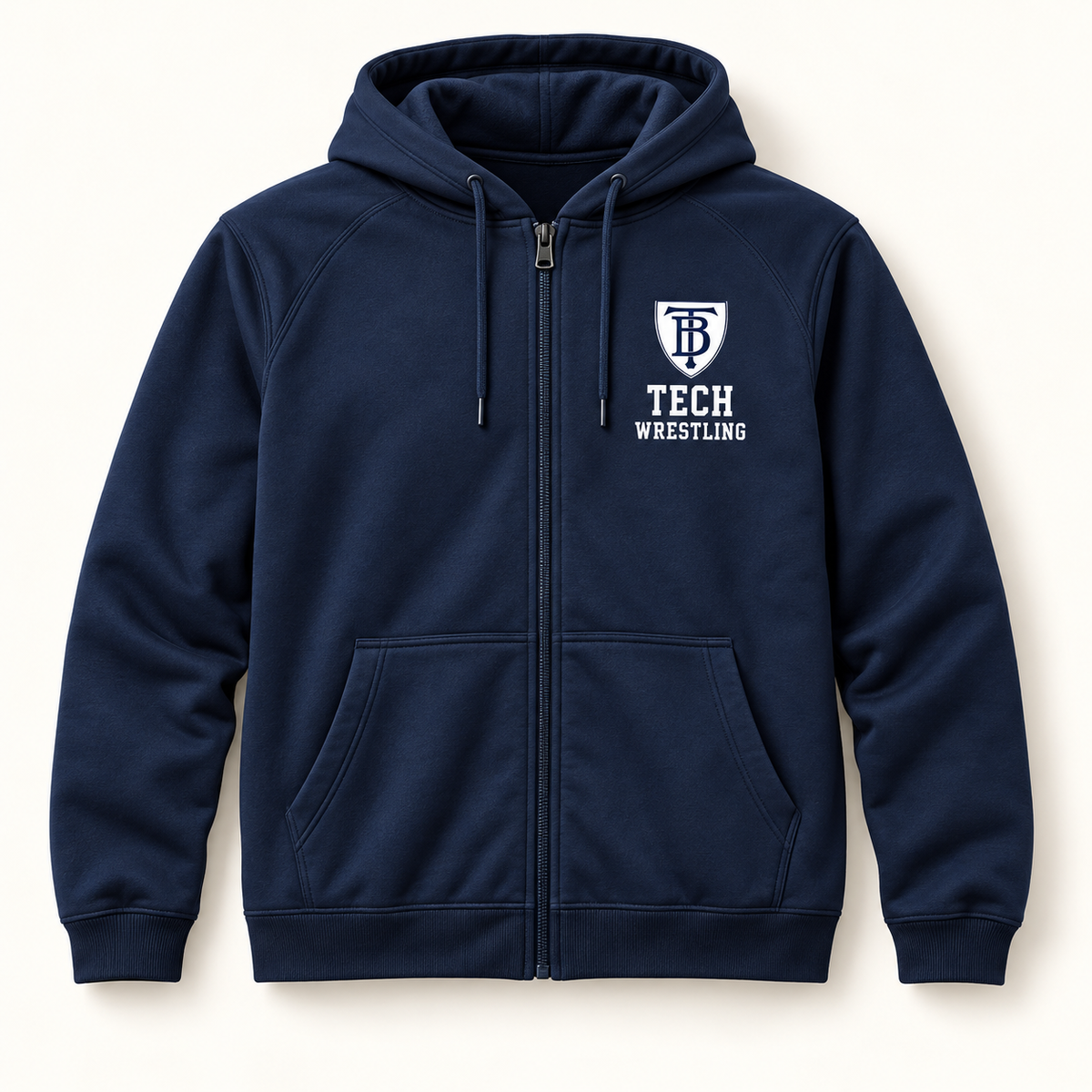 Brooklyn Tech Wrestling Crest Full-Zip Hoodie | Navy digital mockup