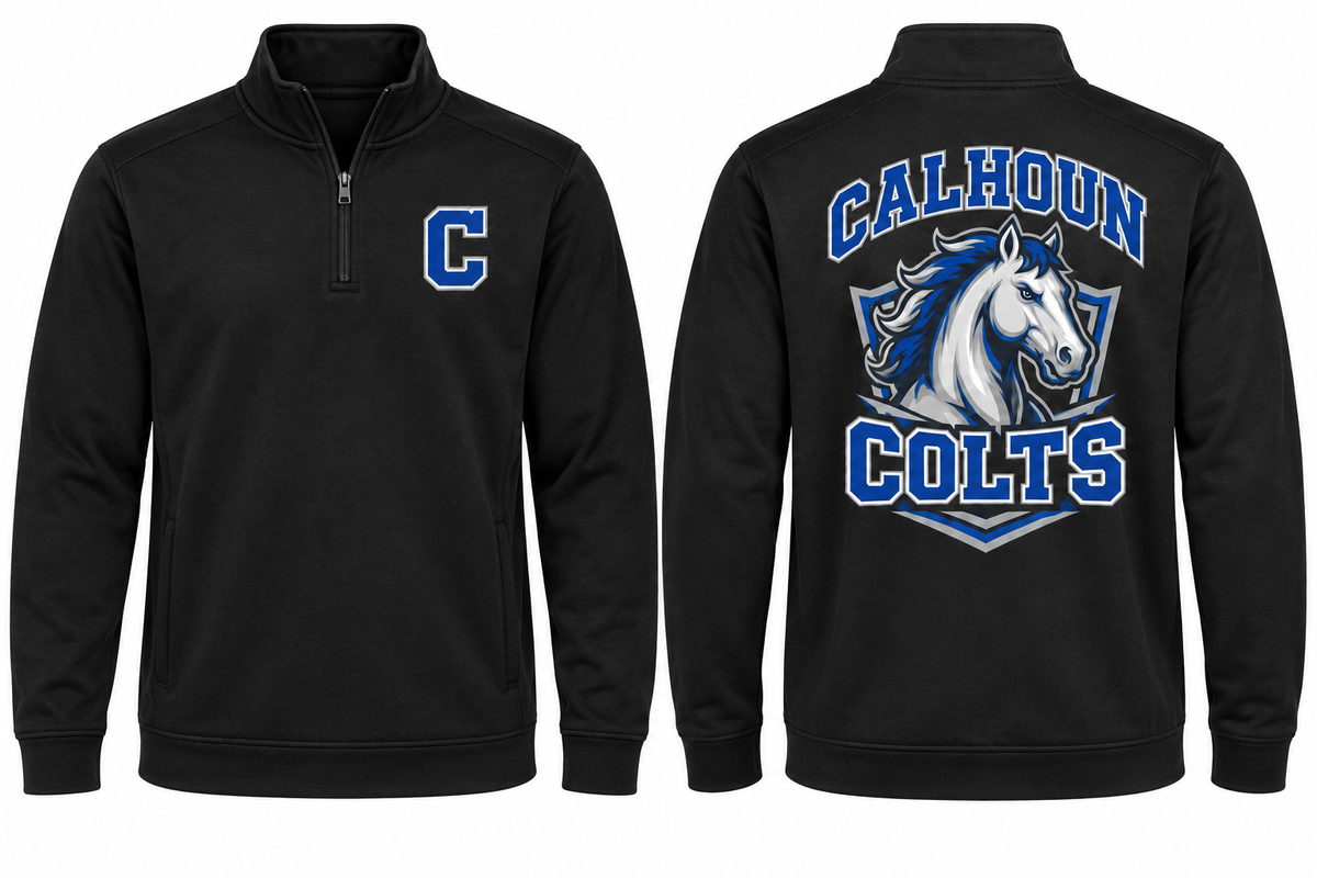 Calhoun Varsity Quarter-Zip — Black front and back