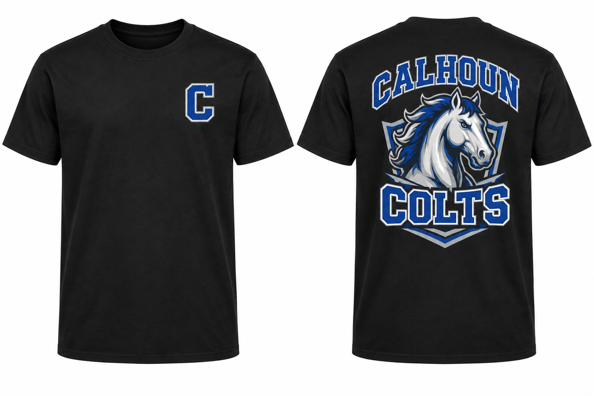 CALHOUN COLTS black tee front and back