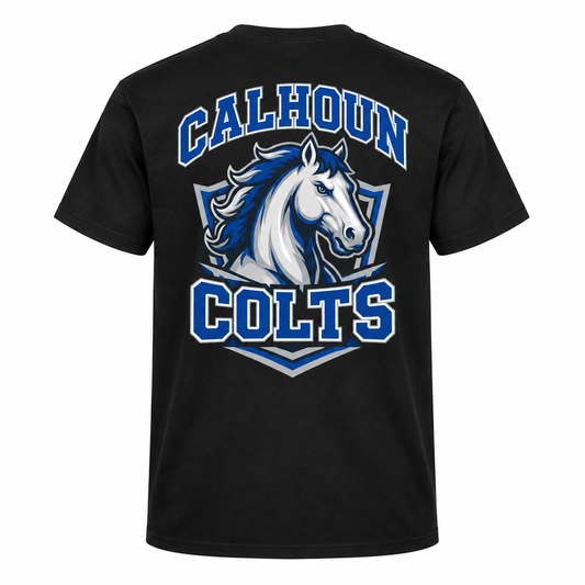 Calhoun Varsity Tee — Black — single black garment back view