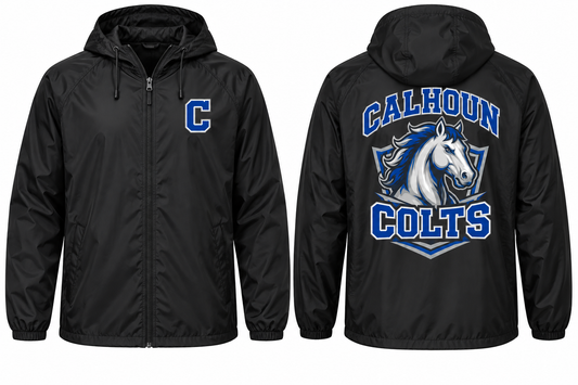 Calhoun Varsity Windbreaker — Black front and back