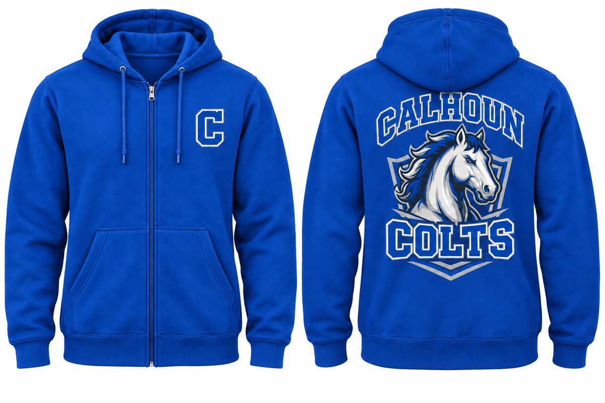 Calhoun Varsity Zip-Up Hoodie in Royal Blue
