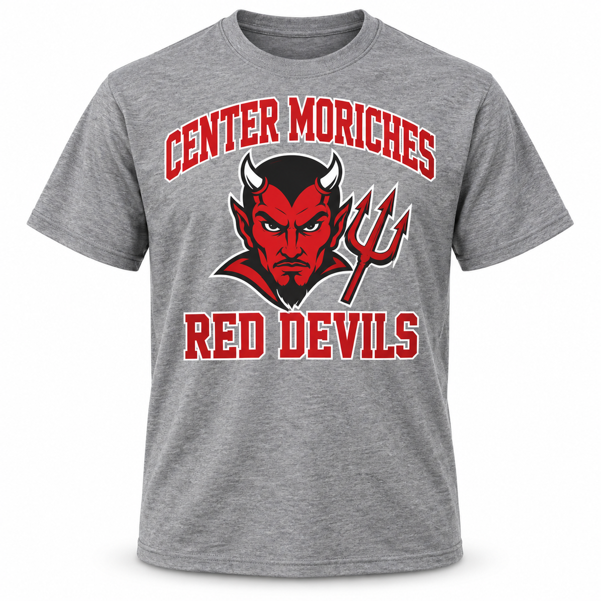 Center Moriches Red Devils Collegiate Tee in Heather Gray, front view