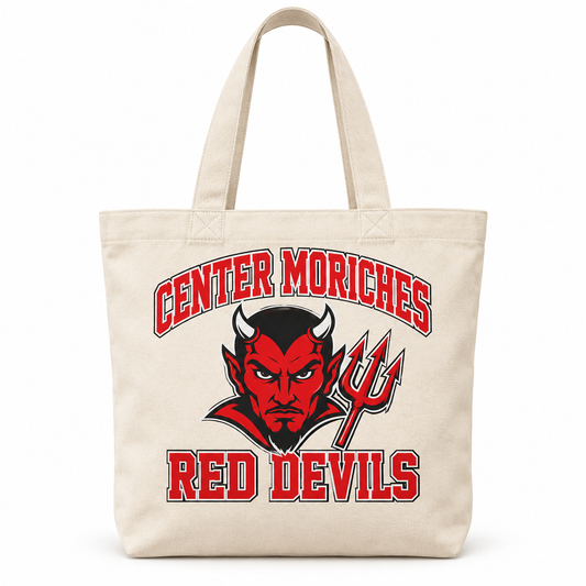 Center Moriches Red Devils Collegiate Tote Bag in Natural, front view