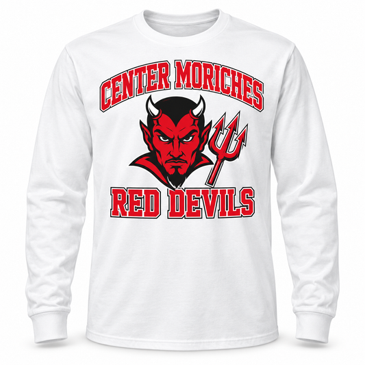Center Moriches Red Devils Collegiate Long Sleeve Tee in White, front view