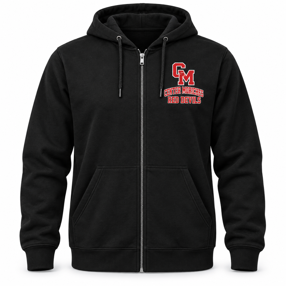 Center Moriches Red Devils Monogram Zip Hoodie in Black, front view