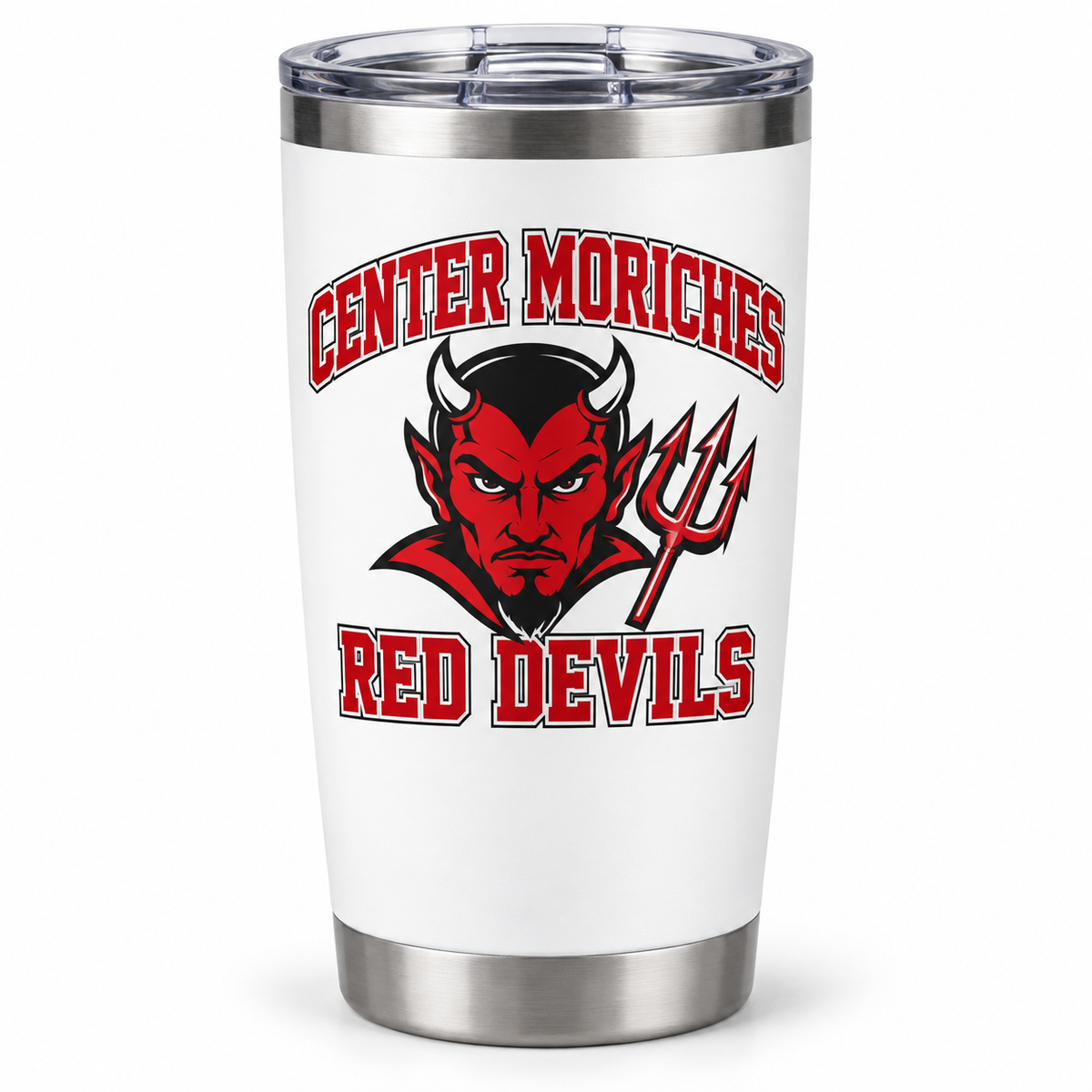 Center Moriches Red Devils Collegiate Spirit Tumbler in White, front view