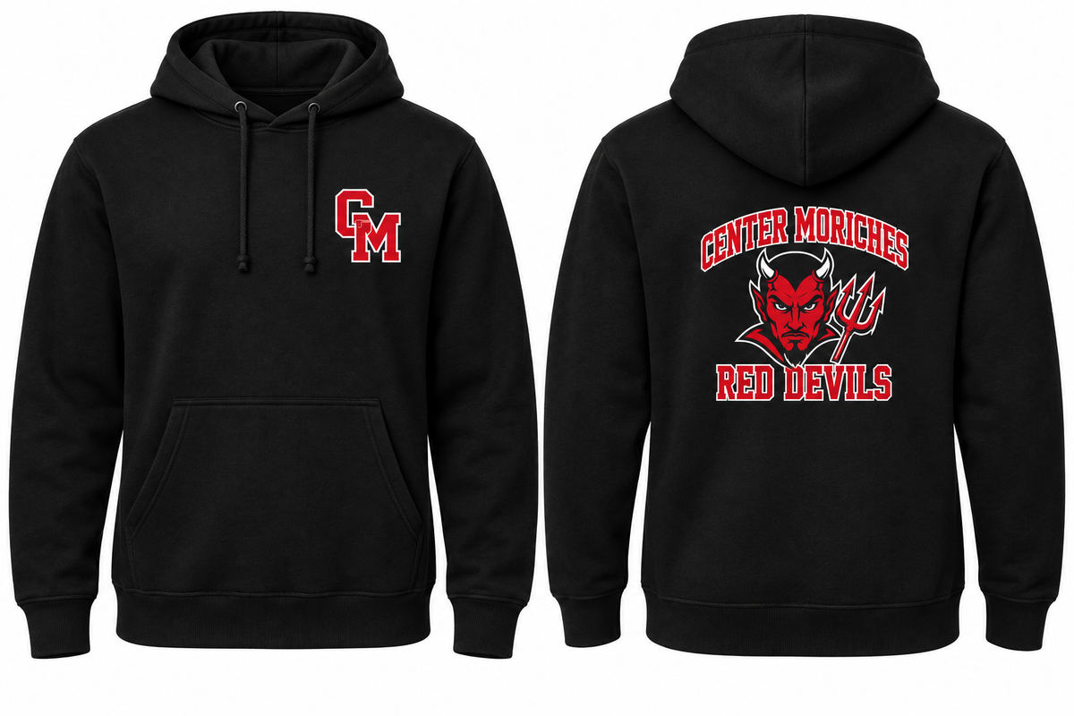 CENTER MORICHES RED DEVILS black hoodie front and back
