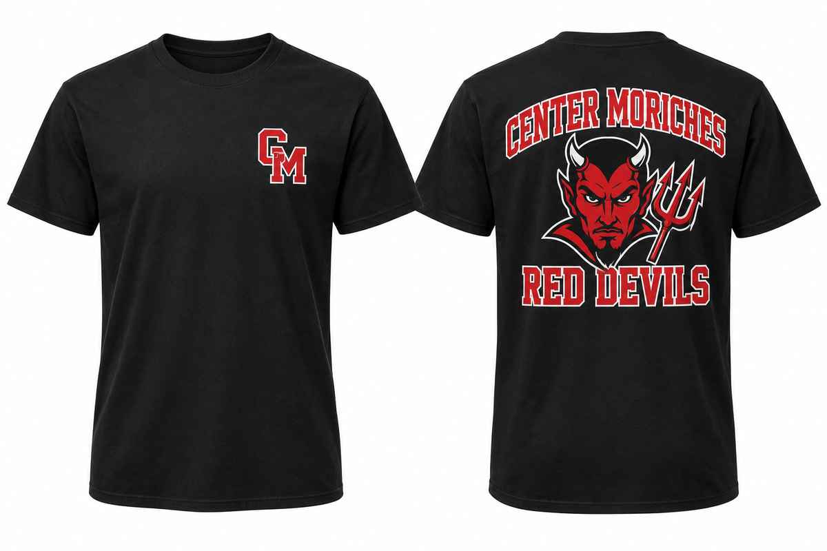 CENTER MORICHES RED DEVILS black tee front and back