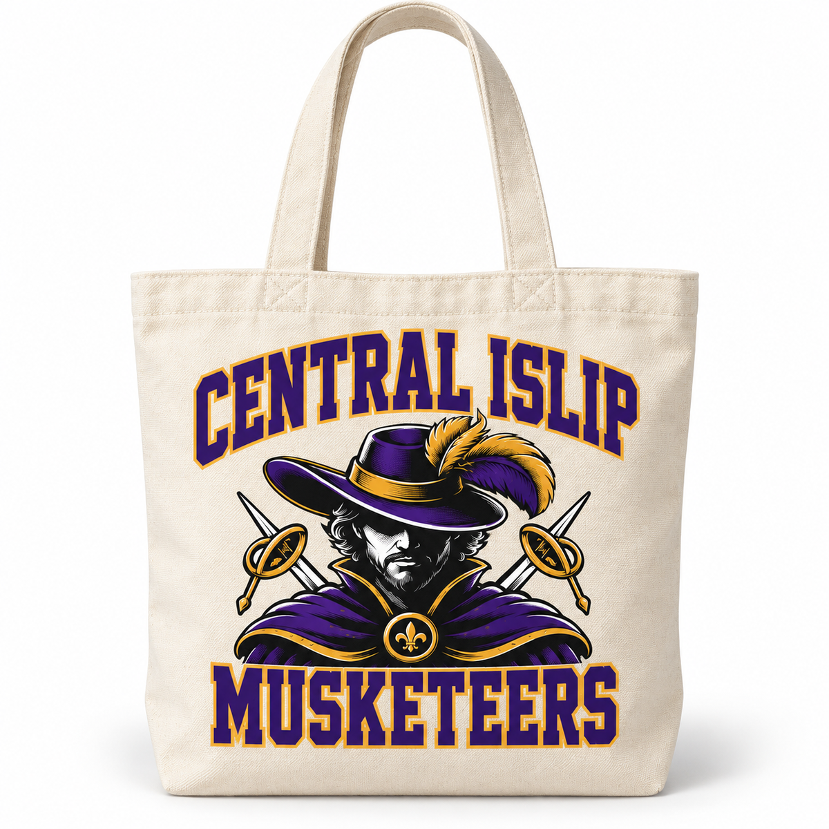 Central Islip Musketeers Collegiate Tote Bag in Natural, front view