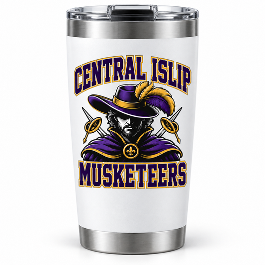 Central Islip Musketeers Collegiate Spirit Tumbler in White, front view