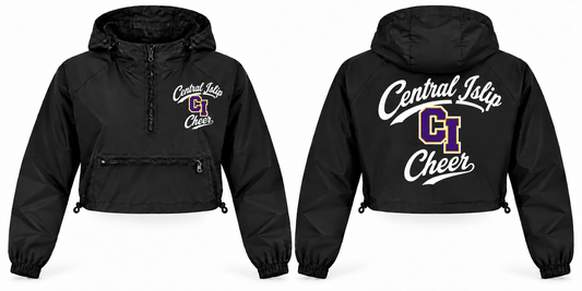 Central Islip Cheer Women's Script Crop Windbreaker - Front & Back in Black