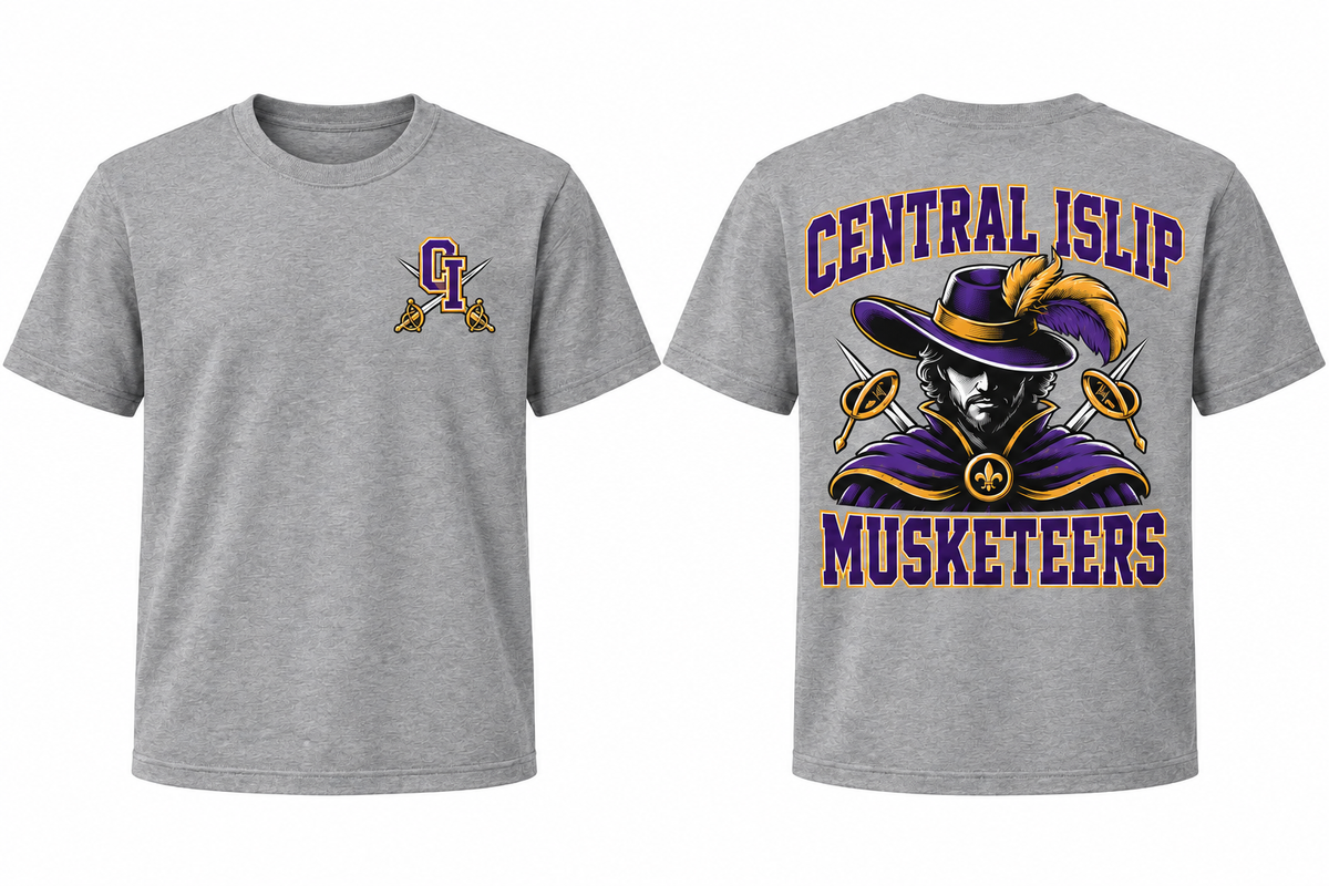 Central Islip Musketeers gray front and back