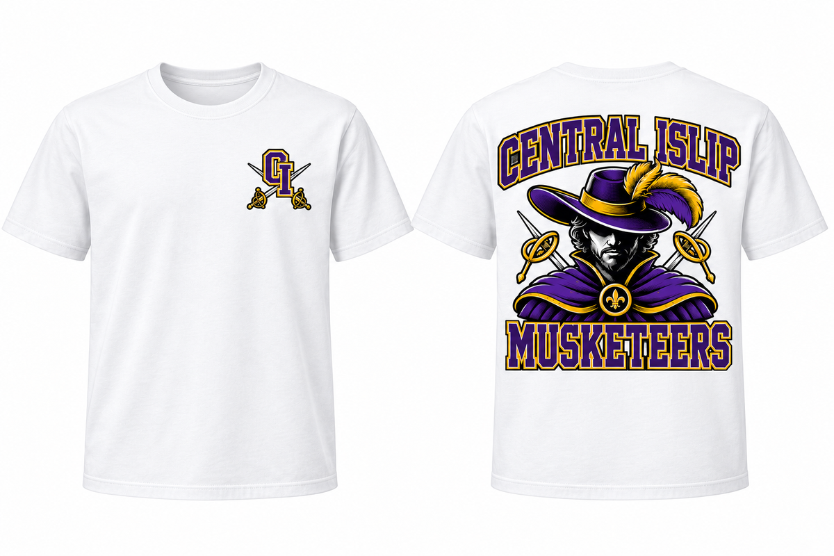 Central Islip Musketeers white front and back