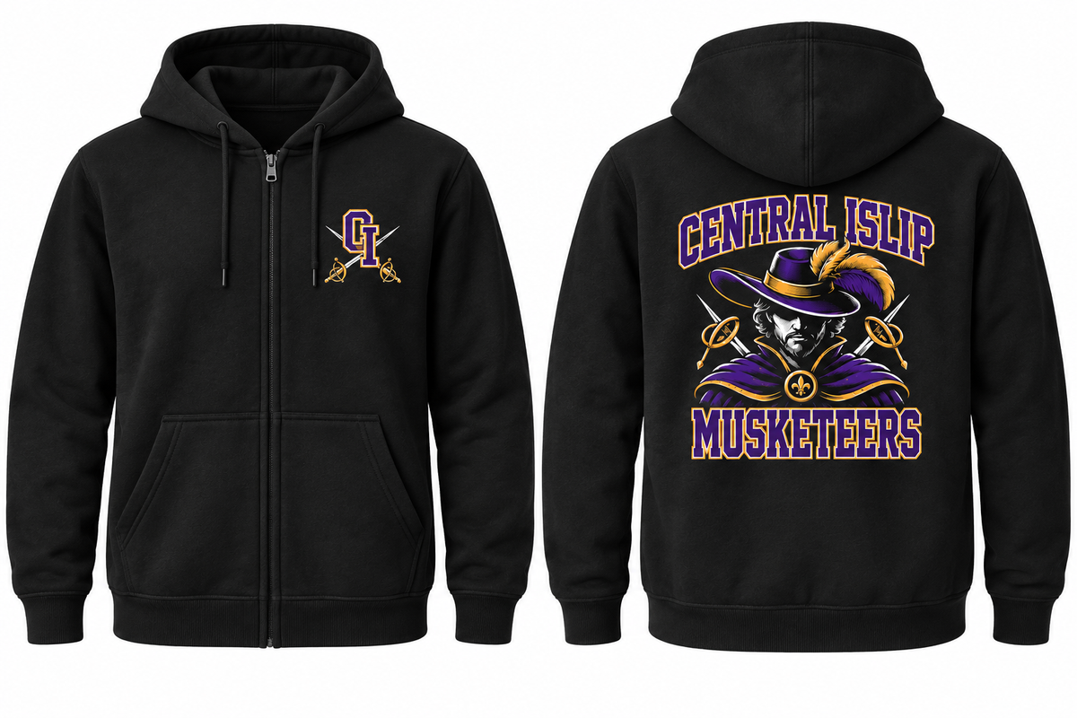 Central Islip Musketeers zip front and back
