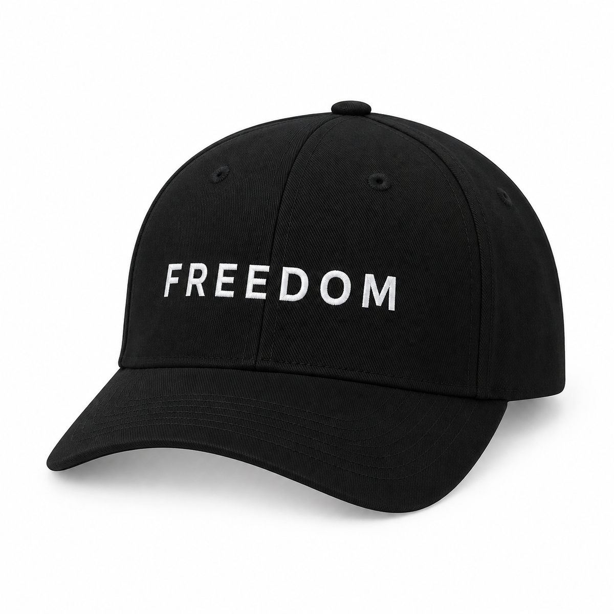 Charlie Kirk “FREEDOM” Black Hat – Premium Patriotic Snapback / Baseball Cap — studio product view