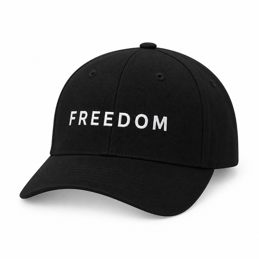 Charlie Kirk “FREEDOM” Black Hat – Premium Patriotic Snapback / Baseball Cap — studio product view