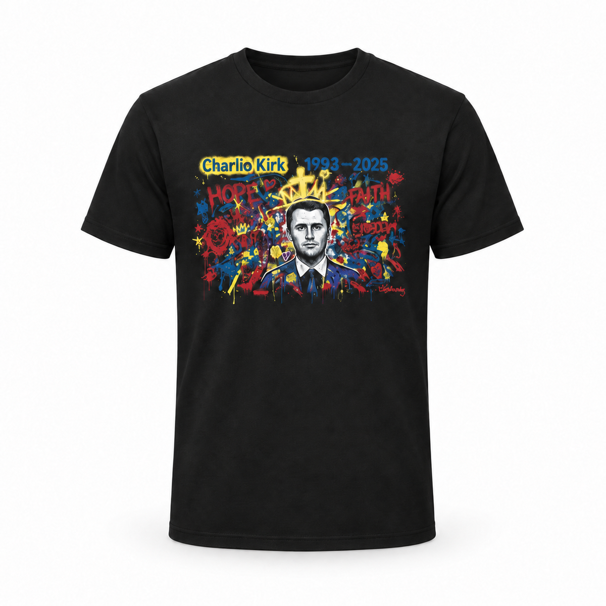 Charlie Kirk Tribute Mural Tee (Black) – Limited Edition — studio product view