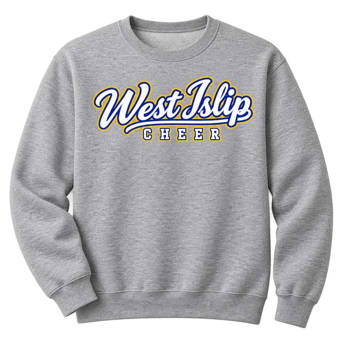 West Islip Cheer adult script crewneck in Athletic Heather Gray