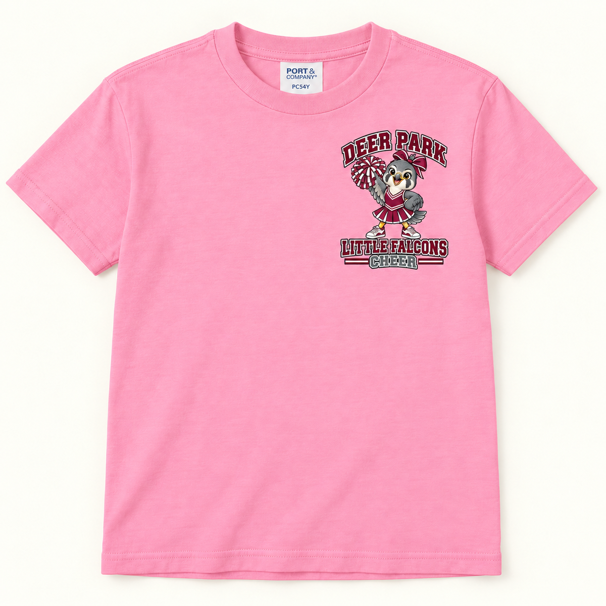 Deer Park Cheer Little Falcons youth T-shirt in Candy Pink