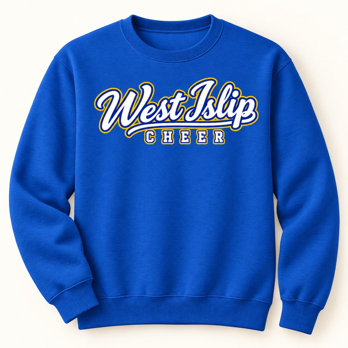 West Islip Cheer script adult crewneck in Royal Blue