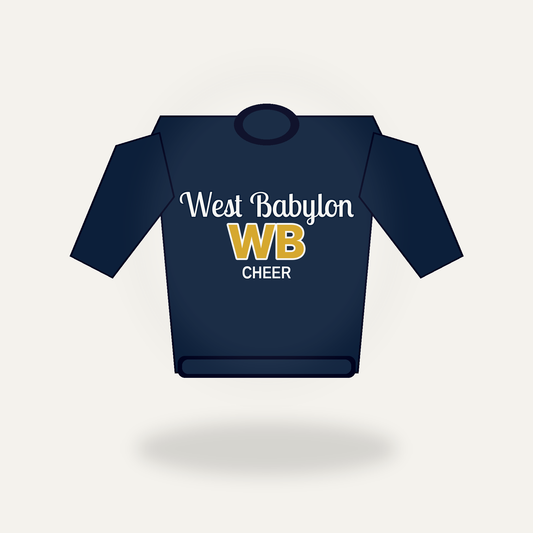 West Babylon Cheer women's WB collegiate script cropped crewneck - primary product mockup