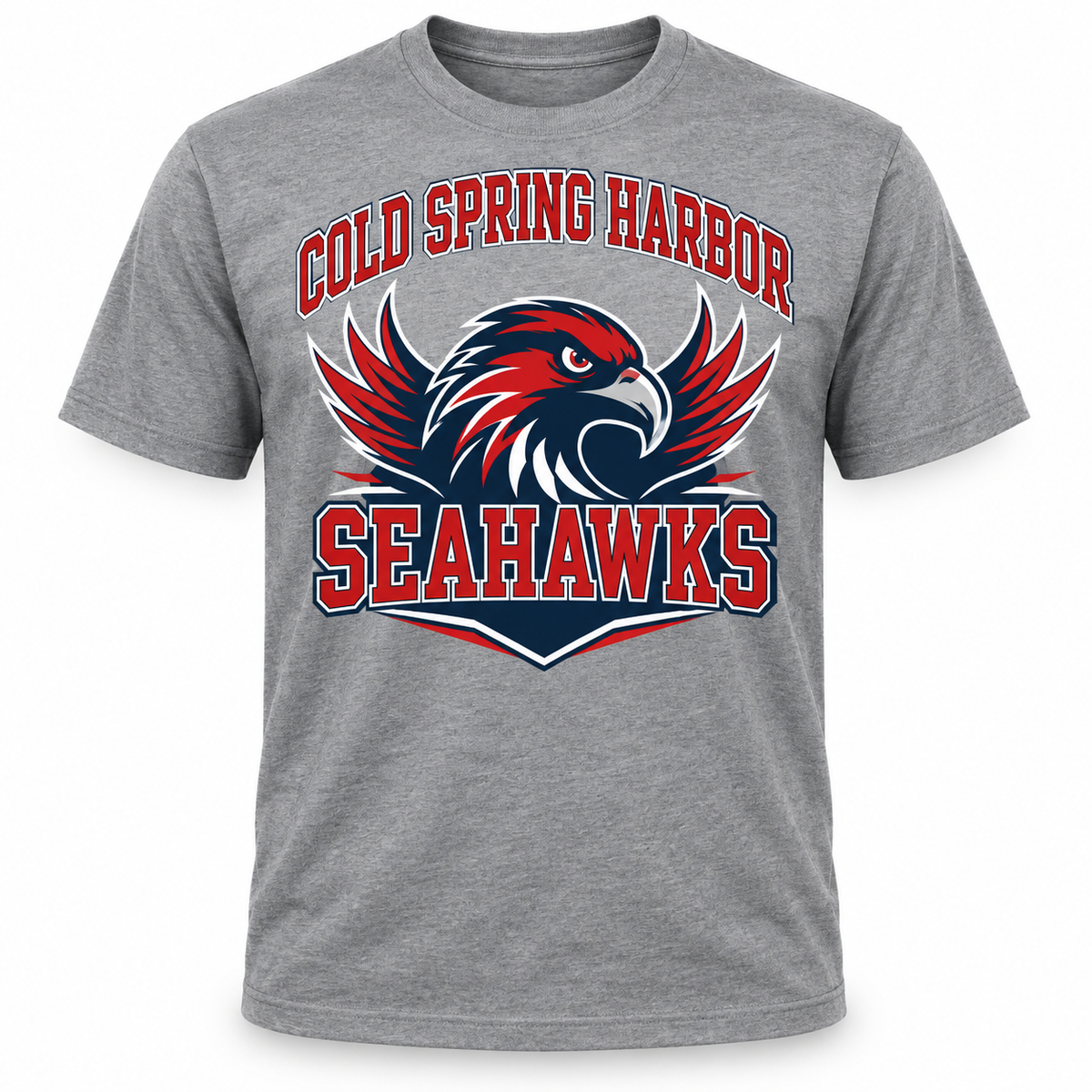 Cold Spring Harbor Seahawks Collegiate Tee in Heather Gray, front view