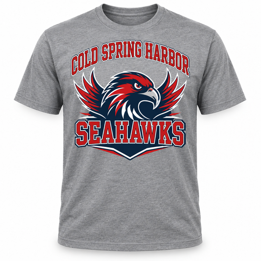 Cold Spring Harbor Seahawks Collegiate Tee in Heather Gray, front view