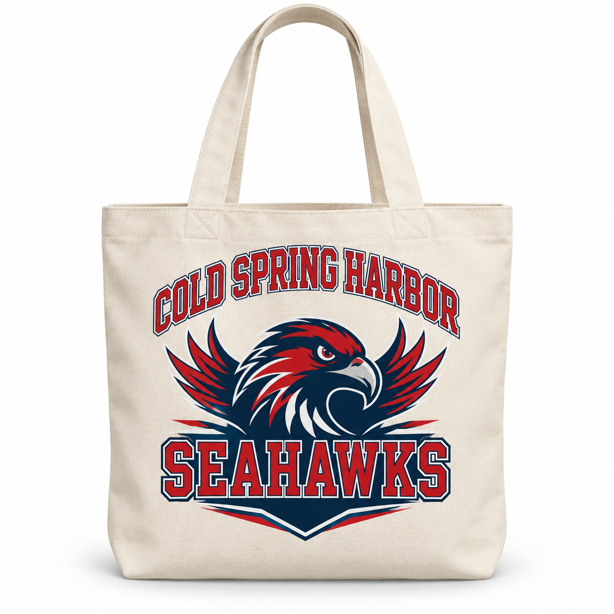 Cold Spring Harbor Seahawks Collegiate Tote Bag in Natural, front view