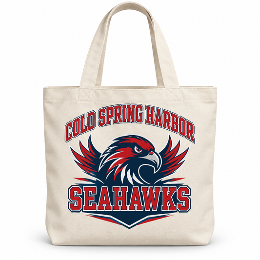Cold Spring Harbor Seahawks Collegiate Tote Bag in Natural, front view
