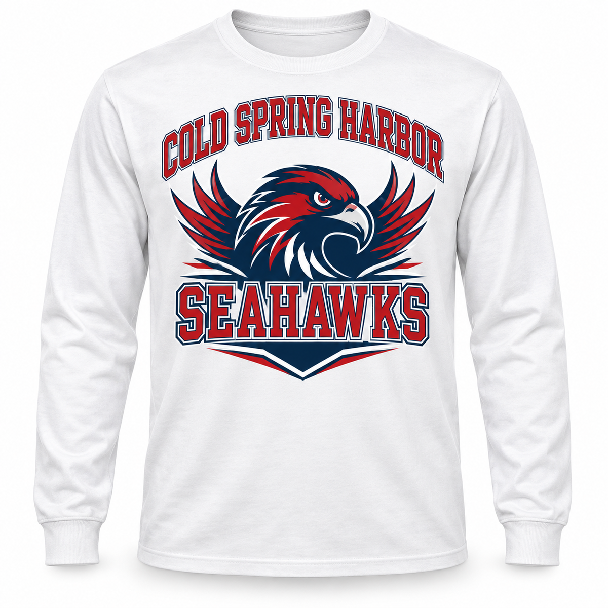 Cold Spring Harbor Seahawks Collegiate Long Sleeve Tee in White, front view